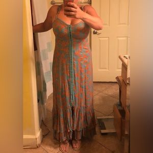 Free people green and orange maxi dress; size large